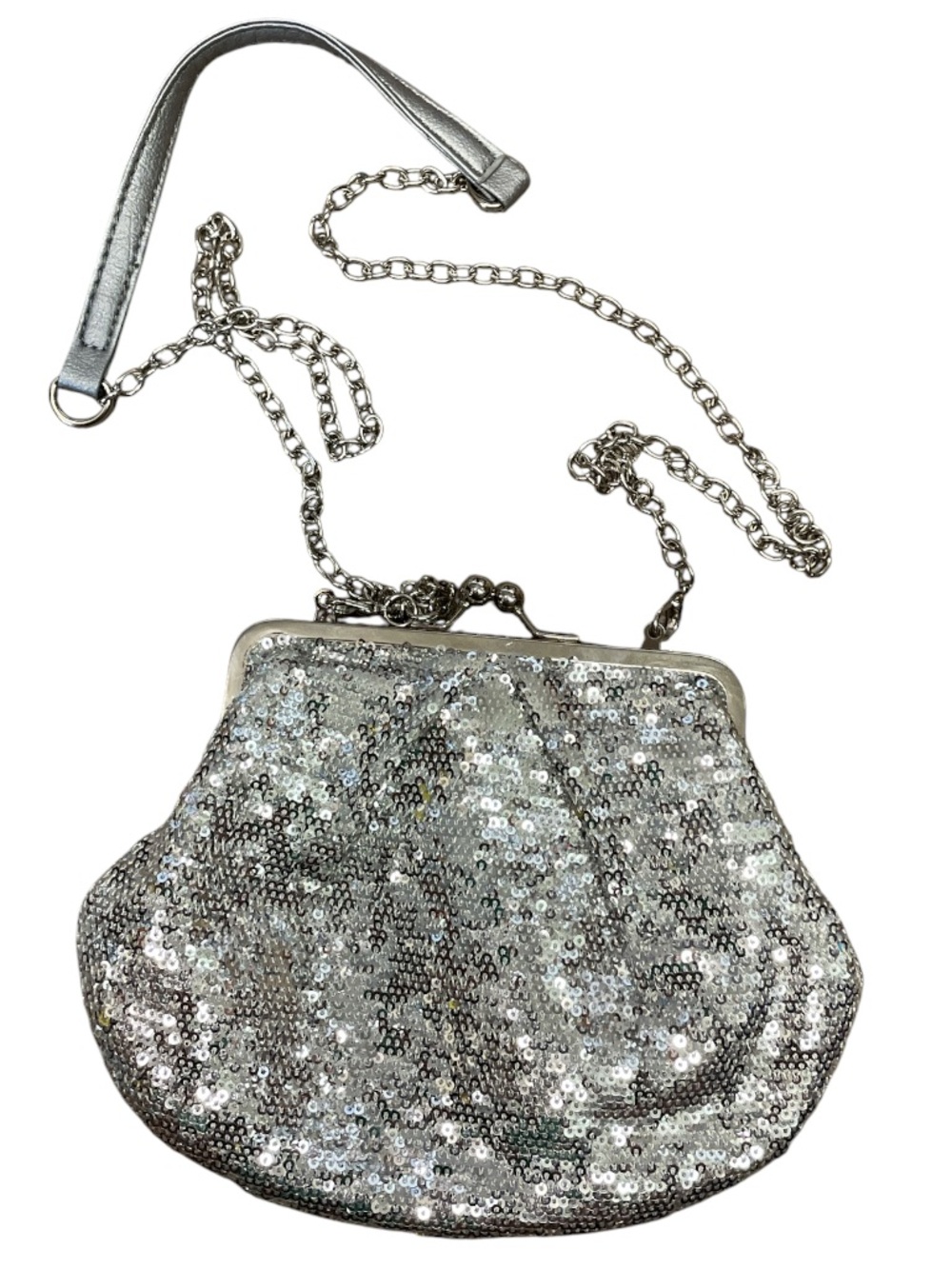 Silver sequin special Occassion purse with chain small clutch